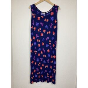 Vintage R&K 20w Midi Dress 90s Floral Colorful Cottagecore Rayon Sleeveless Tank